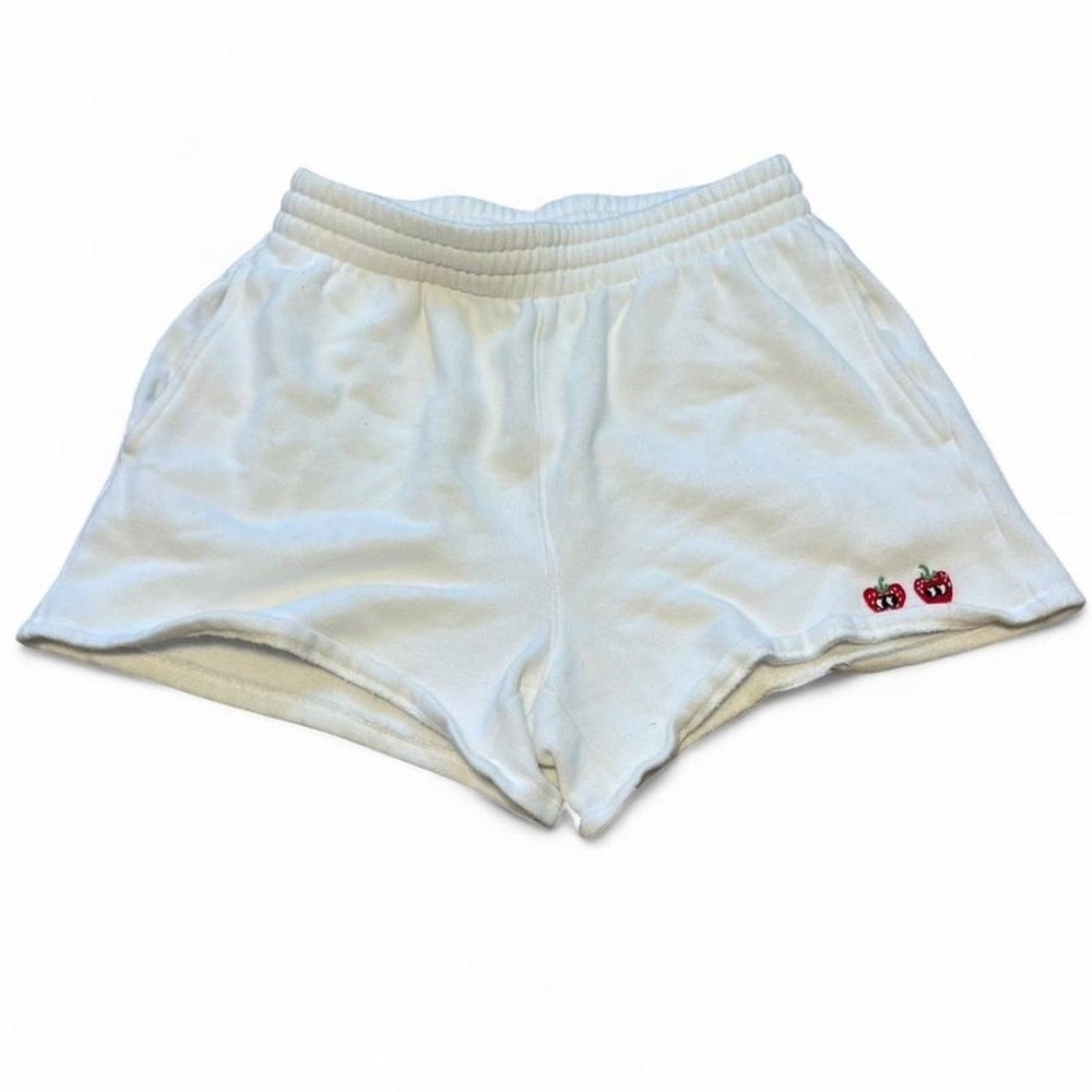 White Victoria's Secret PINK sweat shorts size xs strawberry on front